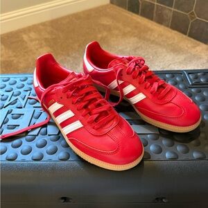 Adidas Bright Red Sneakers with White Accents Men’s size 6.5 Women’s size 7.5